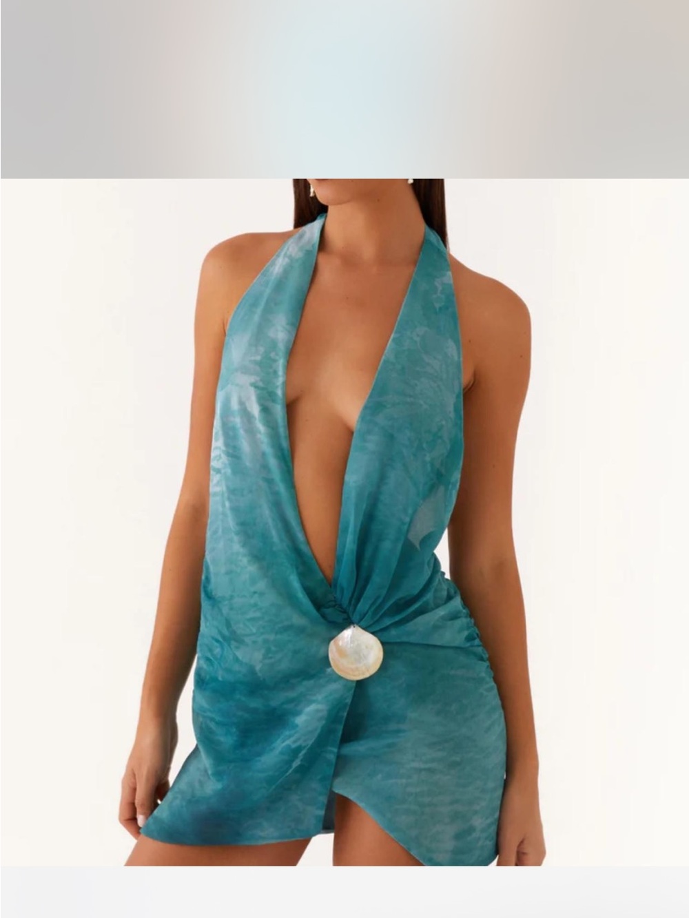 Peppermayo Teal Halter Mini Dress with Shell Accent
